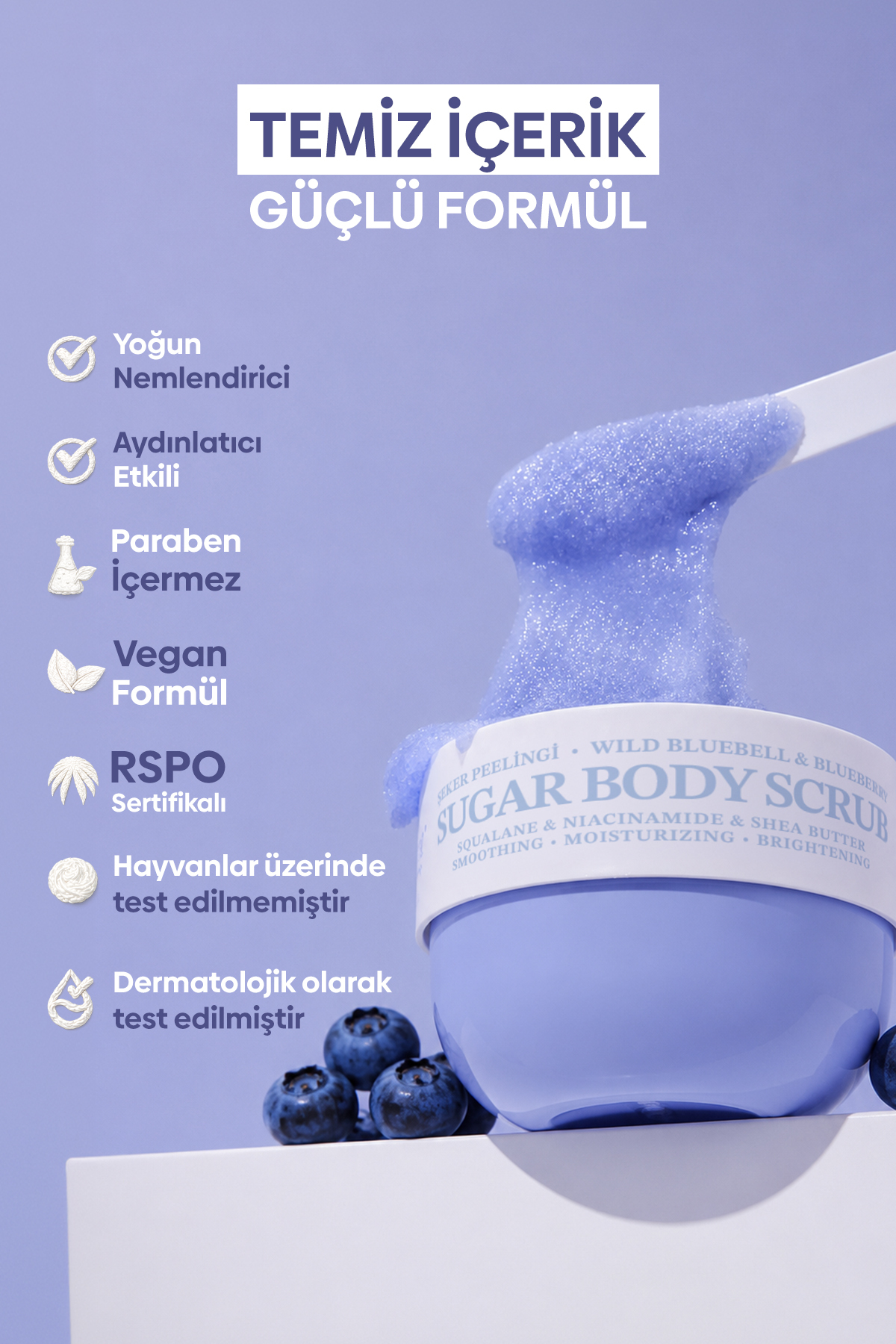 Pürüzsüzleştirici ve Nemlendirici Vegan Şeker Peelingi (Scrub) -Blueberry&Wild Bluebell- 330 gr — 510a3ac6-ddac-5027-a98f-9e18fabc8ac3 — تصویر 5 از 8