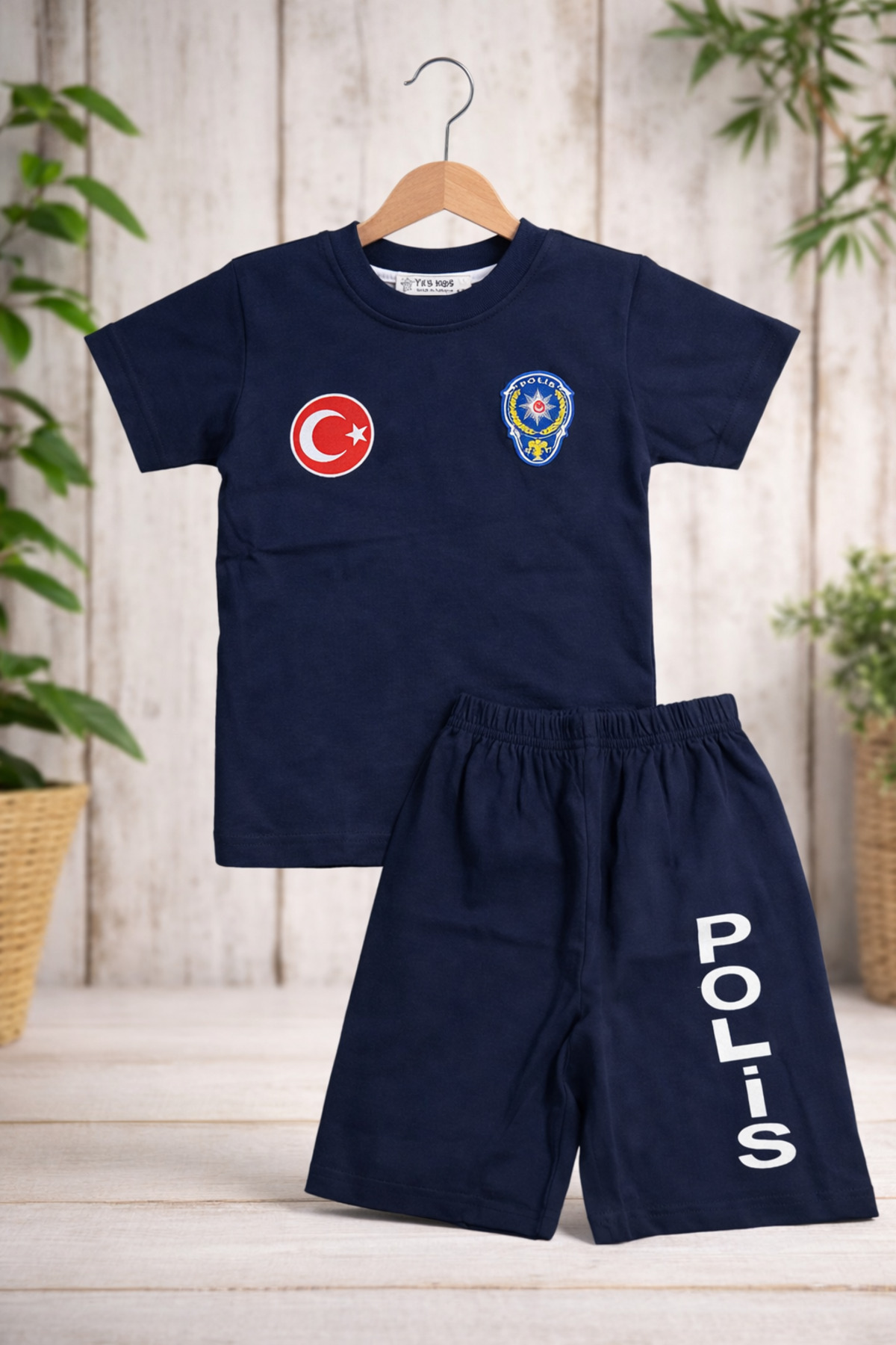 police printed bottom top summer shorts set