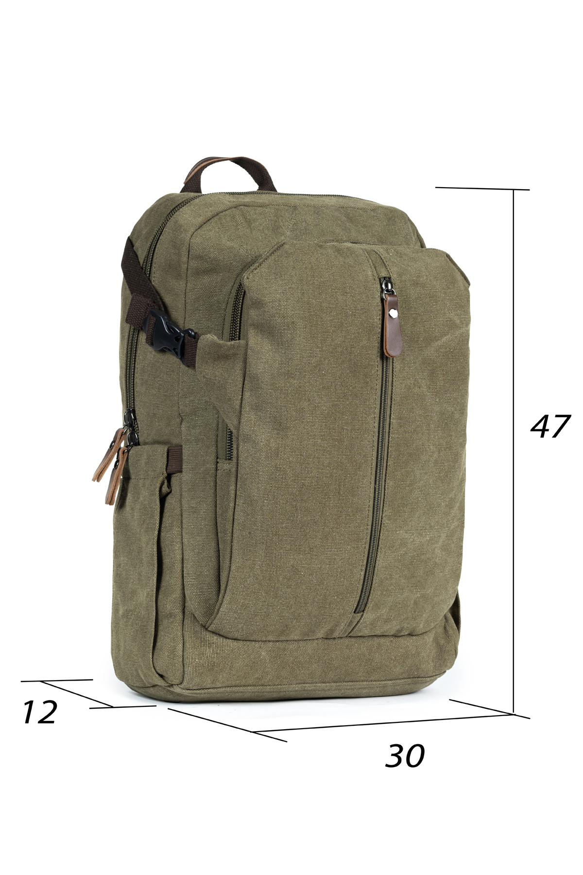 Necati Çanta 15,6 Inç Laptop Bölmeli Çok Bölmeli Kanvas Kumaş Sırt Çantası Haki görsel 3