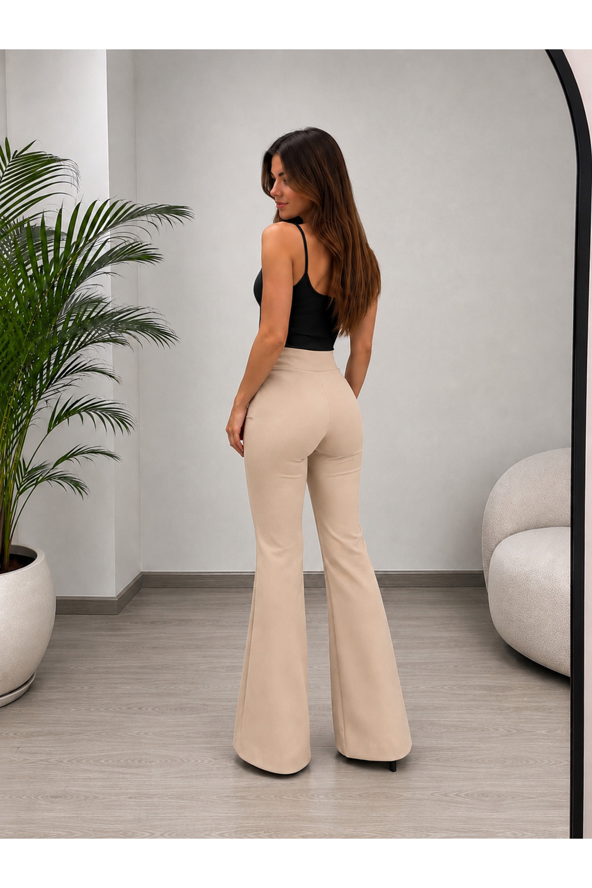 ECEYLÜL MODA BEJ SCUBA KREP İSPANYOL PAÇA PANTOLON(kısa süreliğine lansman fiyatı) görsel 7