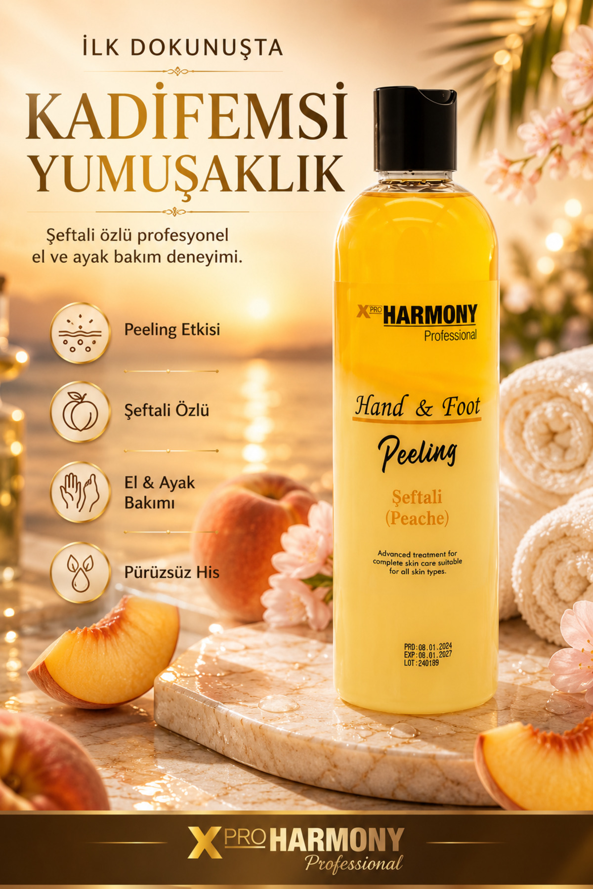 X Pro Harmony Hand & Foot Peeling Peache Şeftali Aromalı El & Ayak Peelingi 250 ml — XPH-8682887911390