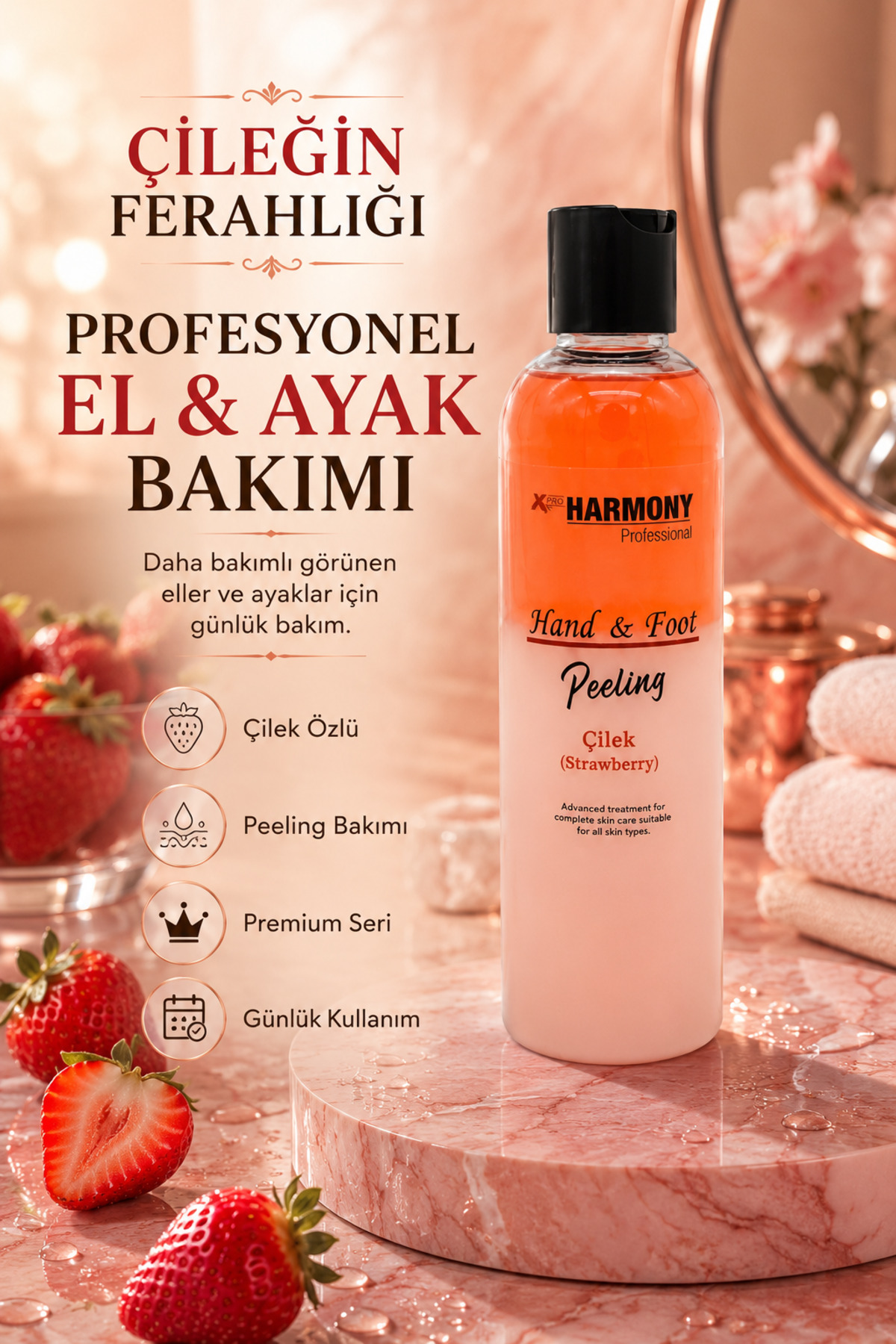 X Pro Harmony Hand & Foot Peeling Strawberry Çilek Aromalı El & Ayak Peelingi 250 ml — XPH-8682887911406