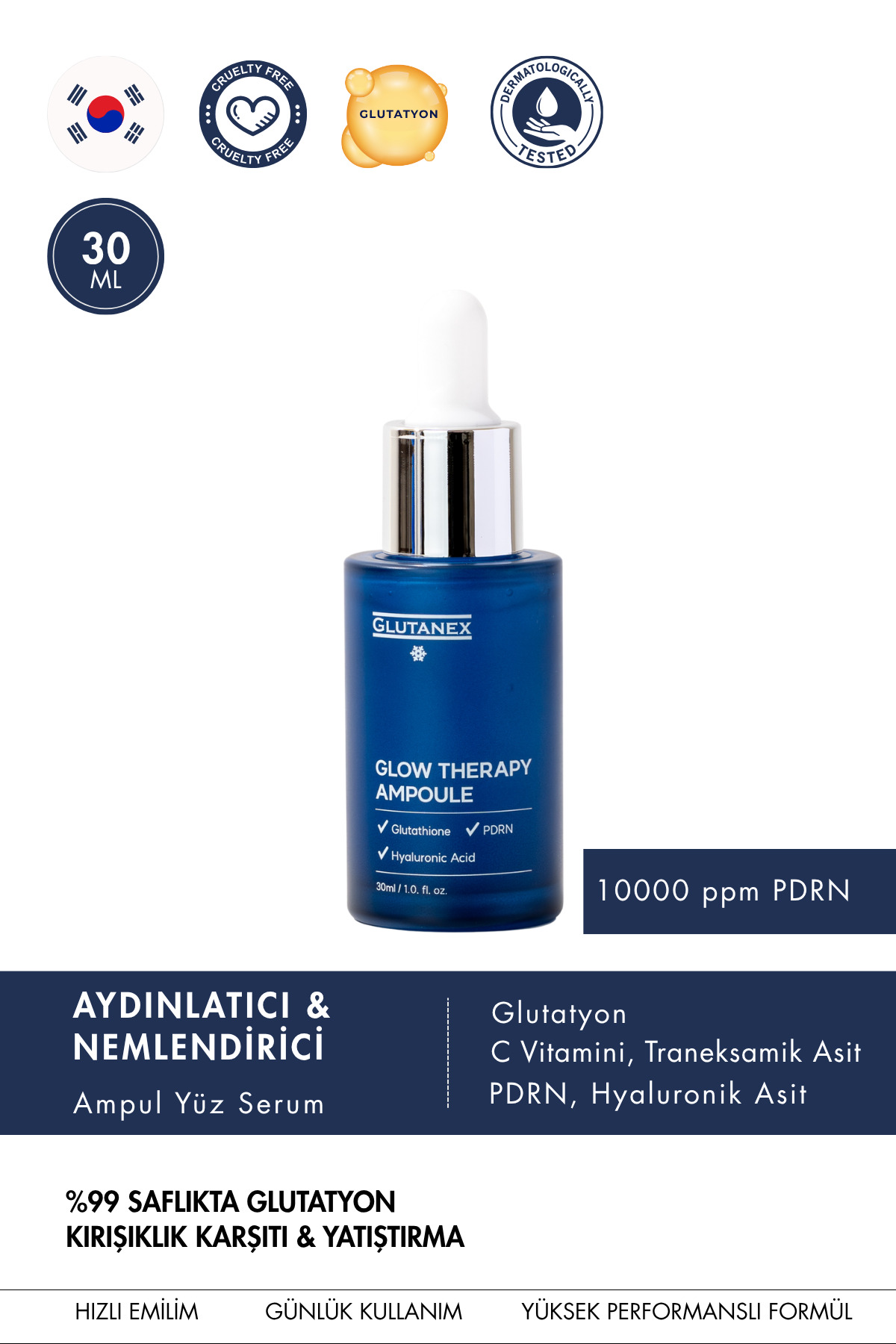 GLUTANEX Yoğun Aydınlatıcı Ampul Serum | 10.000 ppm PDRN (Somon DNA) İçerikli | Glow Therapy Ampoule | 30 ml — Glutanex013