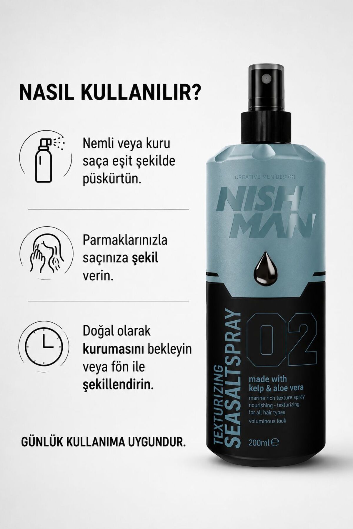 Deniz Tuzu Saç Spreyi 200 ml – Hacim, Doku ve Doğal Görünüm — NGSS2 — تصویر 3 از 6