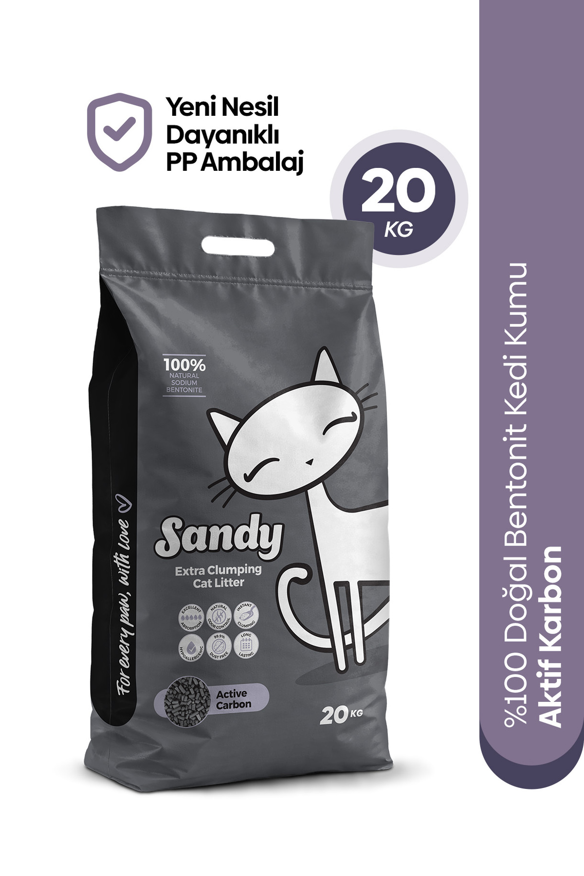 Sandy Aktif Karbonlu Topaklanan Kedi Kumu 20kg