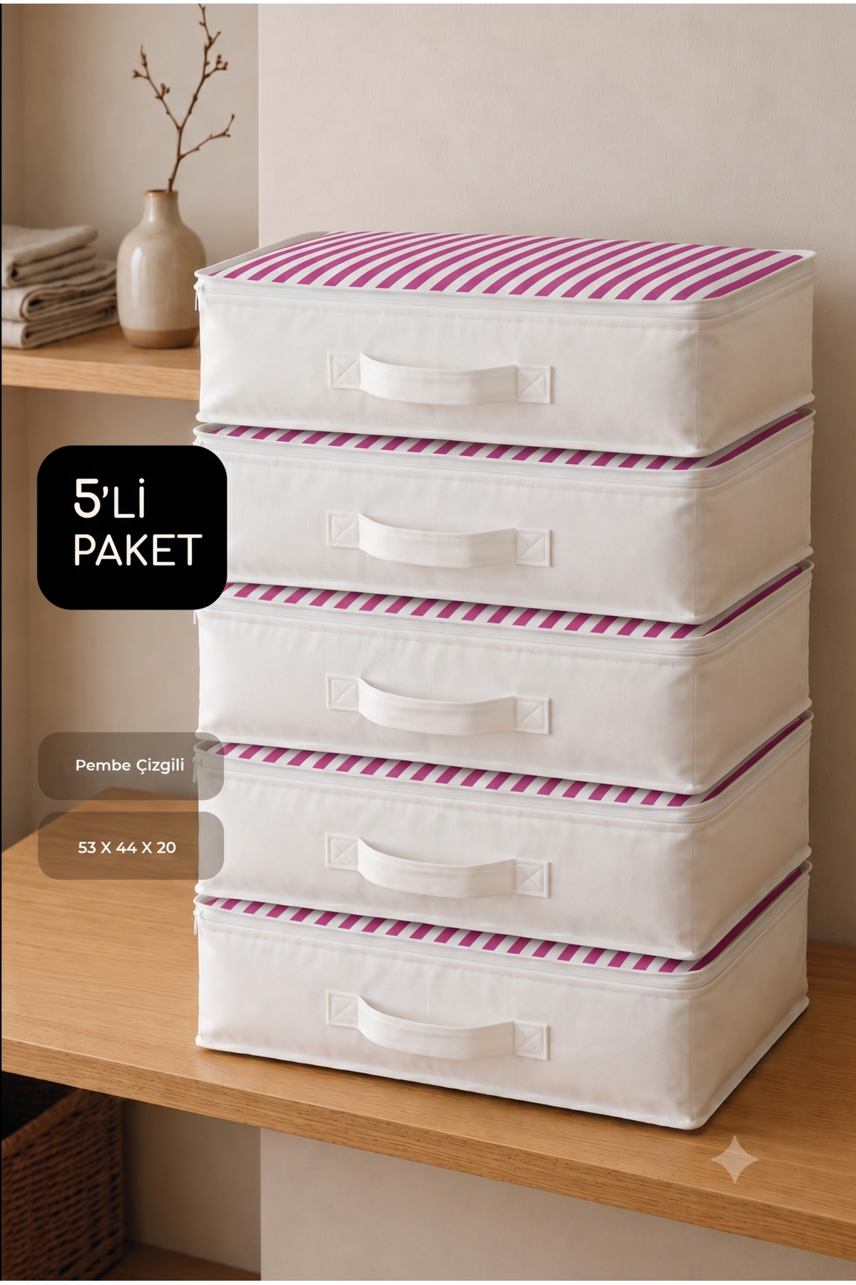 Vedsey Home Organizer 5'li Set Düzenleyici Yorgan Hurcu Pembe