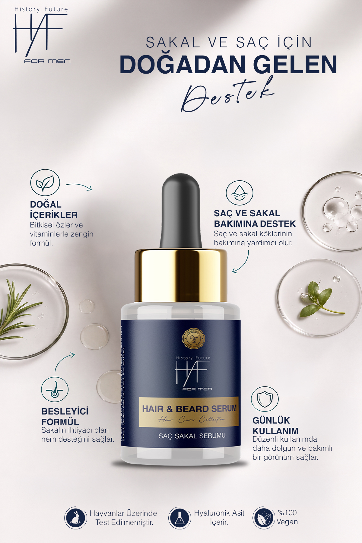 Saç Sakal Serumu Seyrek Ve Boş Bölge Doldurucu Gürleştirici Güçlendirici Besleyici 30 ml — HAF - HAİRBEARD SERUM — تصویر 5 از 9