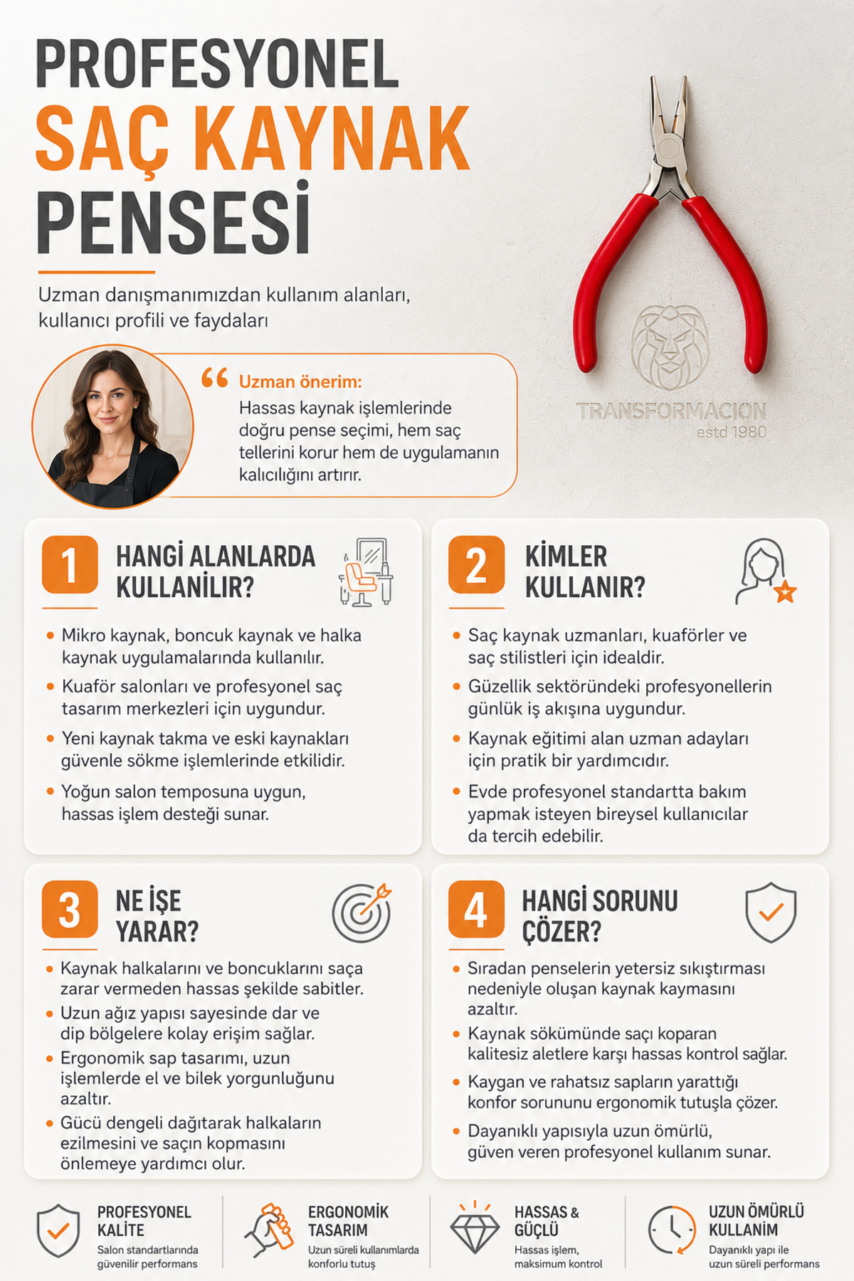 Transformacion Kuaför Saç Kaynak Pensesi Profesyonel Saç Kaynak Pensesi - Uzun Ağızlı Mikro ve Boncuk Kaynak Sıkıştırma Pensesi 721422 görsel 3
