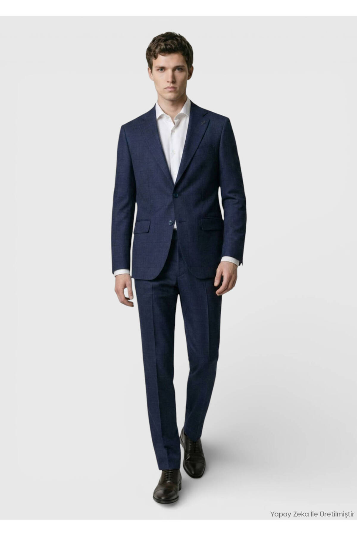 Ramsey Lacivert Kareli Zeroweight Slim Fit %100 Yün Takım Elbise görsel 2