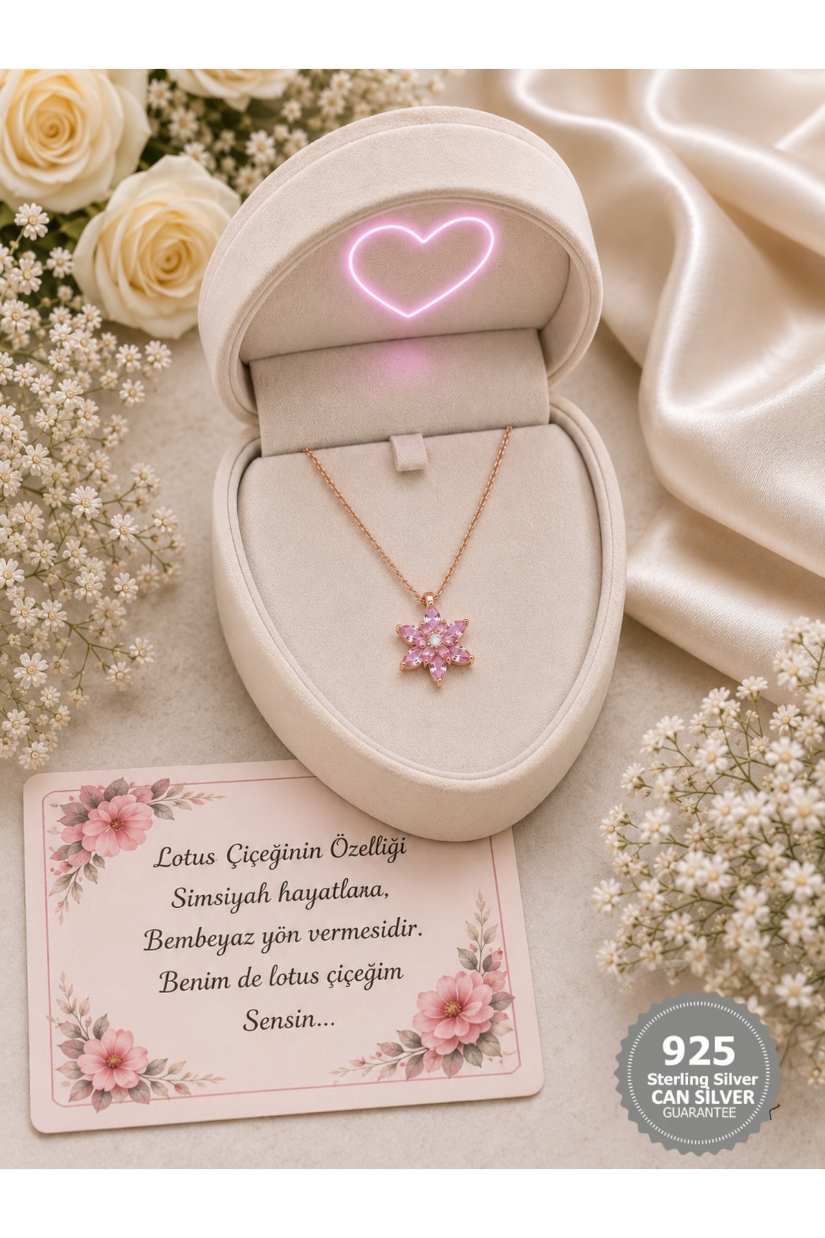 CAN SİLVER Lotus Çiçeği Kolye | 925 Ayar Gümüş Kolye- Gümüş Çiçek Kadın Kolye- Lotus Kolye Gümüş