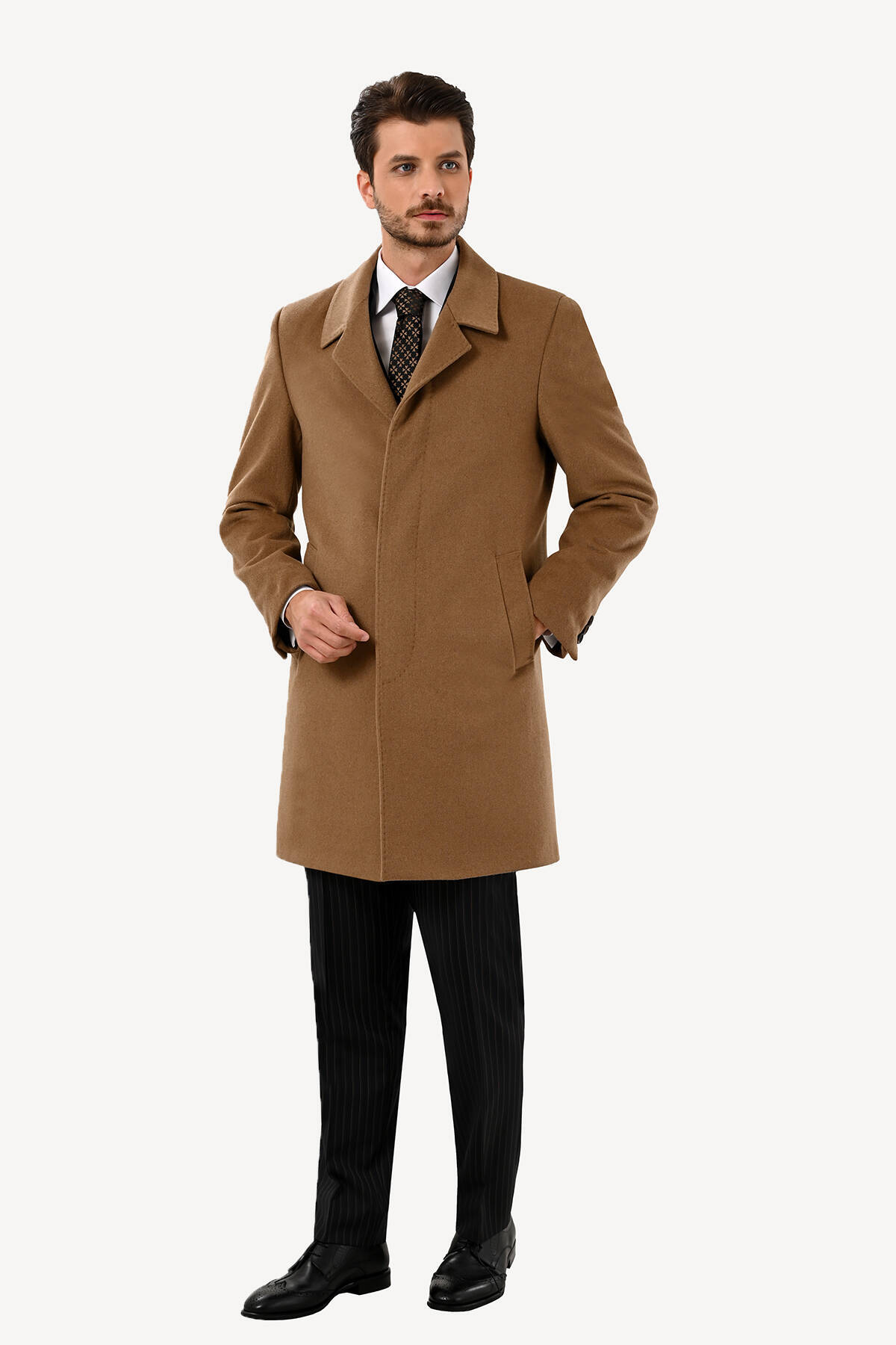 Ysf Erkek Camel Regular Fit Mono Yaka Kaşmir Palto