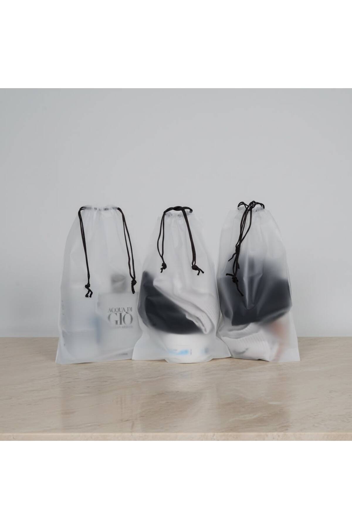 3lü Set 20*30cm (small) Su Geçirmez Büzme Ipli Kozmetik Makyaj Tatil Çantası — آبی ŞMÇ09 — تصویر 8 از 8