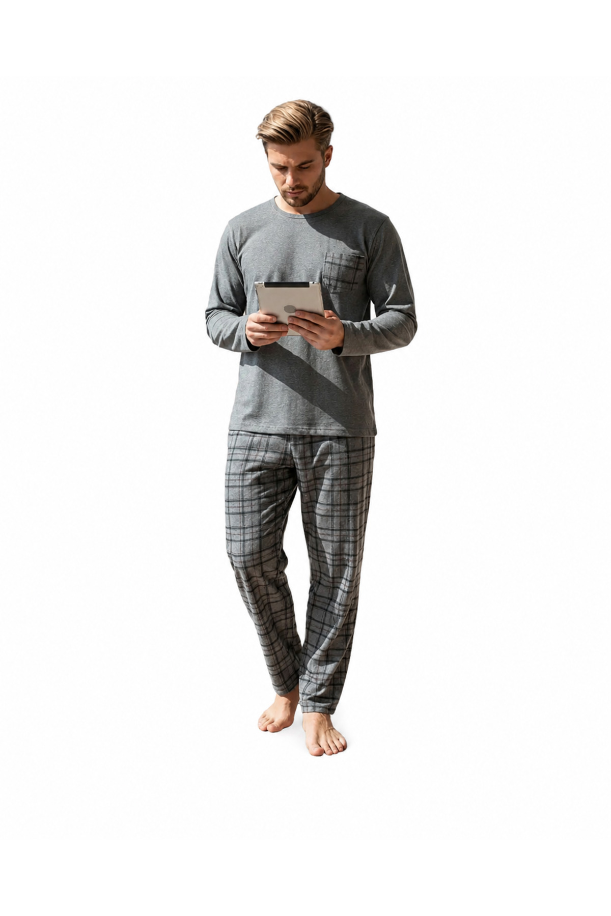 Sude HOMEWEAR Ercan Erkek Gri Üst Cepli Pjm Tkm görsel 2