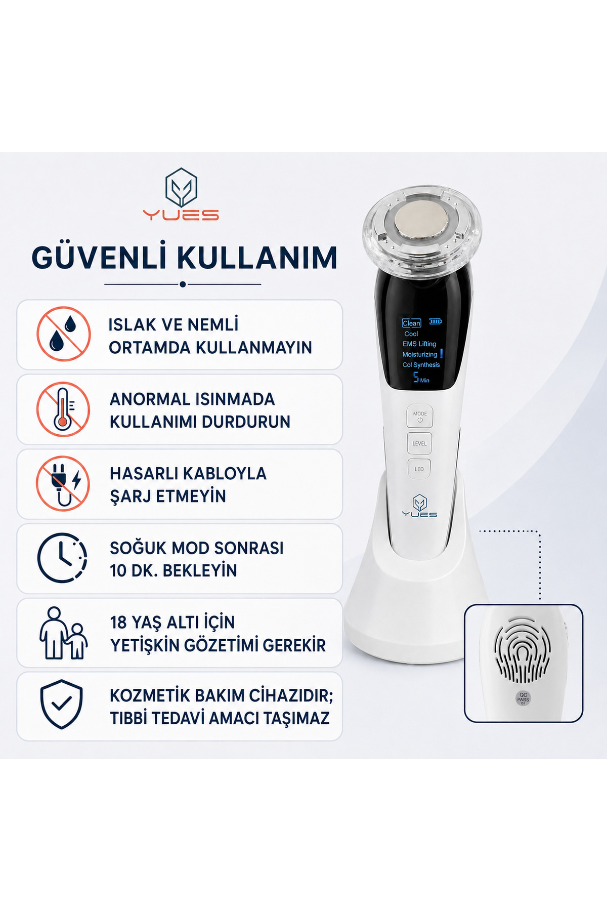 Akıllı Güzellik Robotu – 5 Mod, Sıcak/Soğuk Kompres, EMS Mikro Akım, Cilt Temizleme & Germe — سفید D818 — تصویر 7 از 9