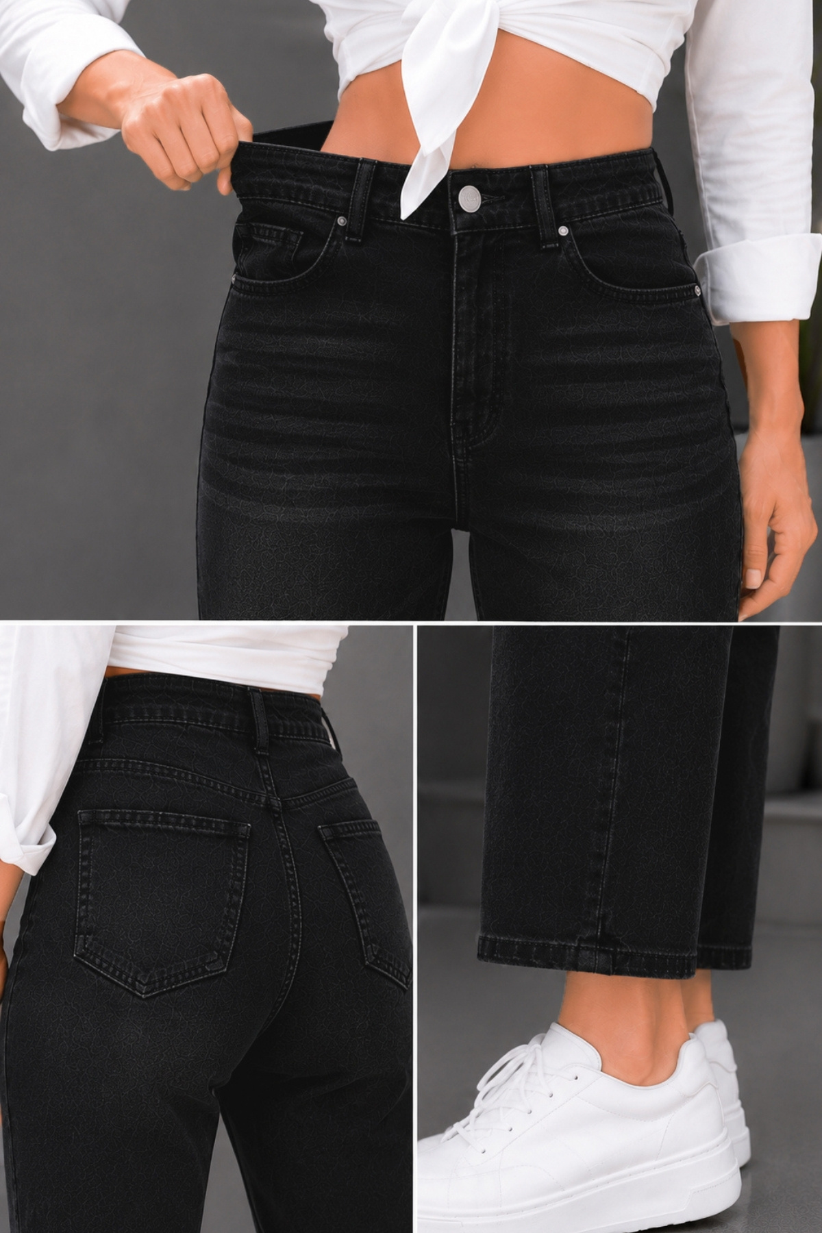CEDY DENIM Mom Fit Jean Yüksek Bel Boyfriend Kesim Likralı Esnek Siyah Kadın Kot Pantolon C599 görsel 3