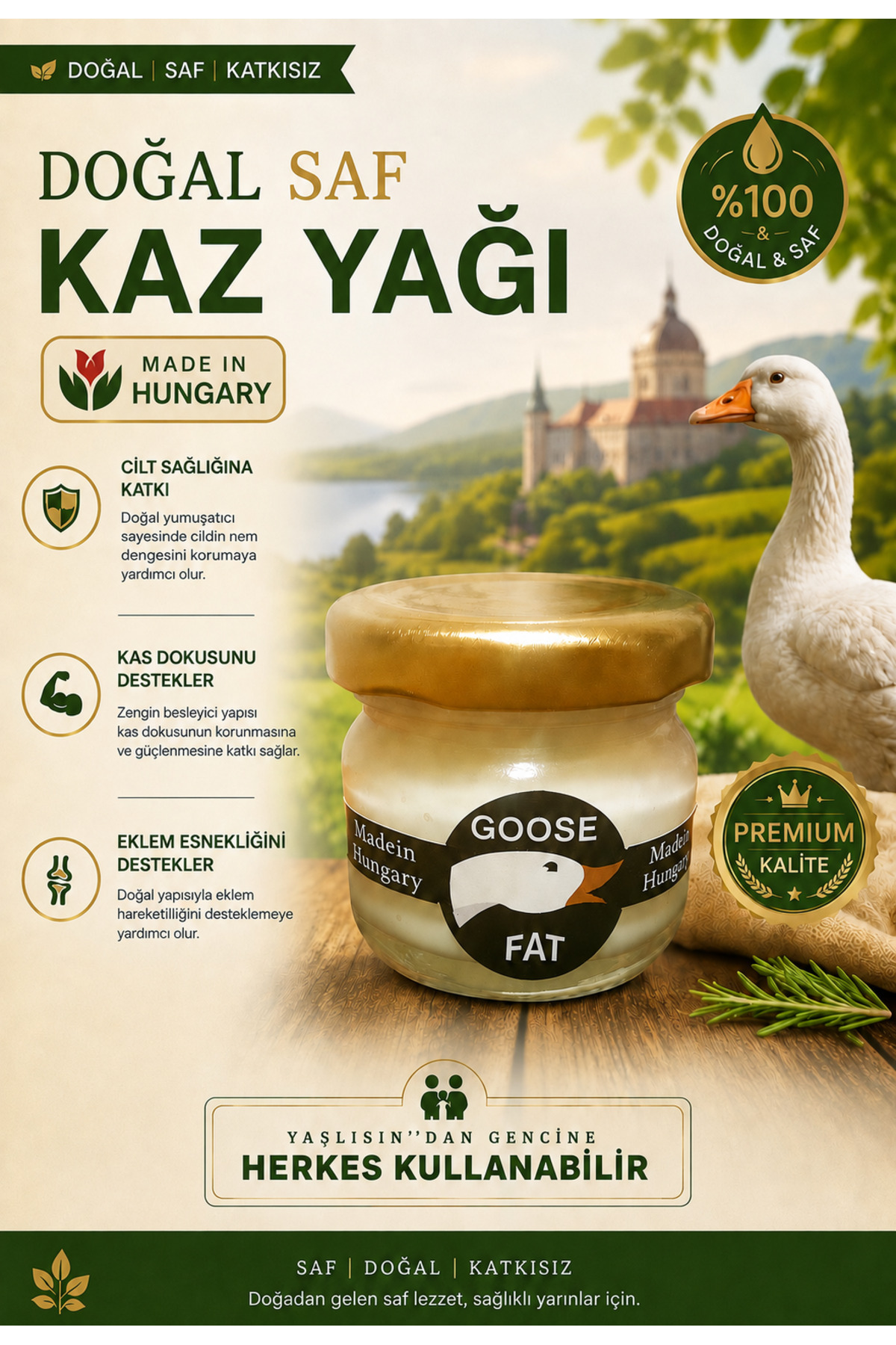 GOOSE FAT 1988 SAF,DOĞAL,KATKISIZ KAZ YAĞI — 1988