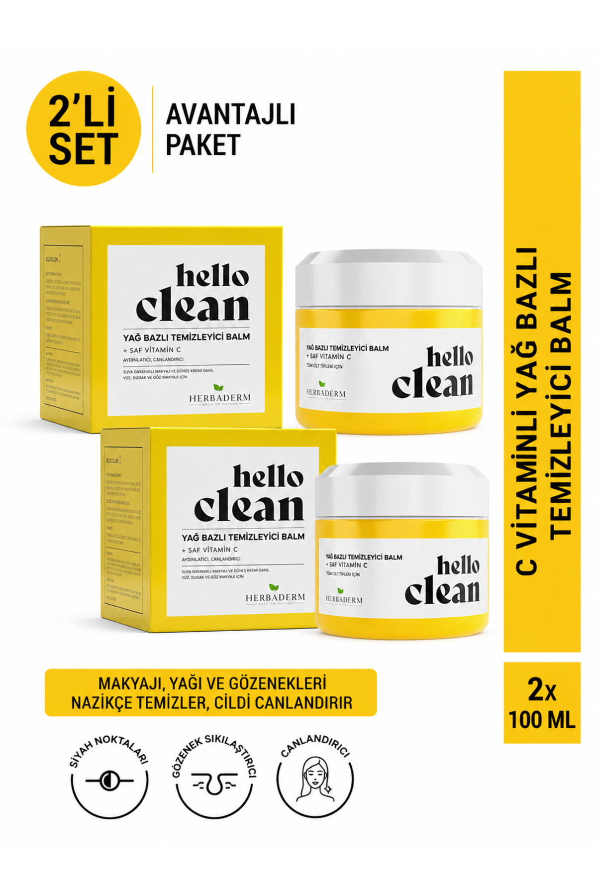 Herbaderm Hello Clean C Vitamini Yağ Bazlı Temizleyici Canlandırıcı 2li Set — HERBA701476x2