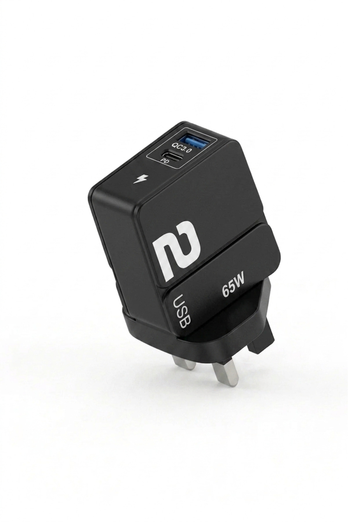 MX102 Dual Port Fast Wall Charger 65W , Ultra-Fast Power Delivery Type-C & QC 3.0 Adapter, UK 3-Pin Travel Plug., rm-MX102,