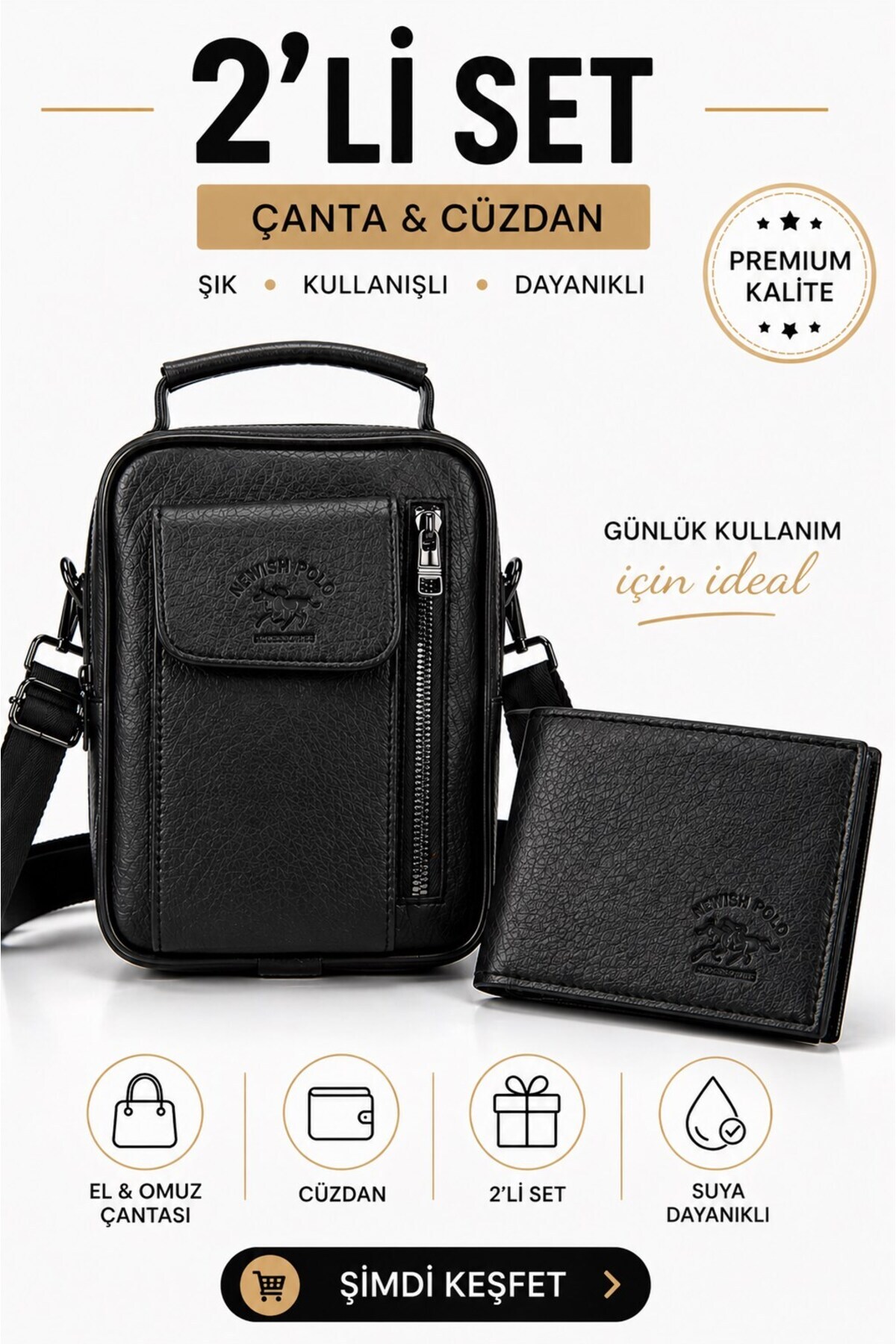 Newish Erkek Cüzdan ve Deri Kapaklı Omuz El Çantası new337