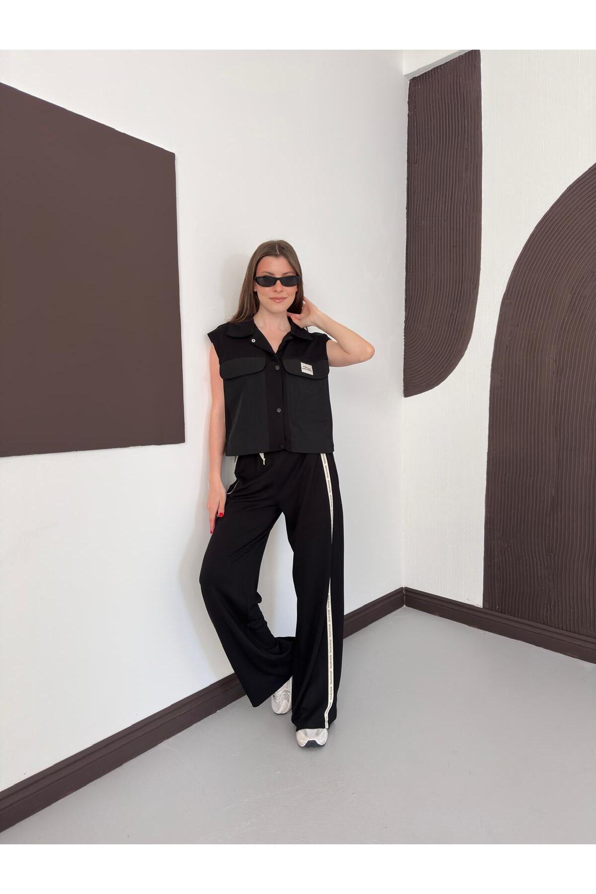 Women's Bottom Top Set Striped Crop Vest and Striped Wide Leg Pants Vintage Two Piece Set