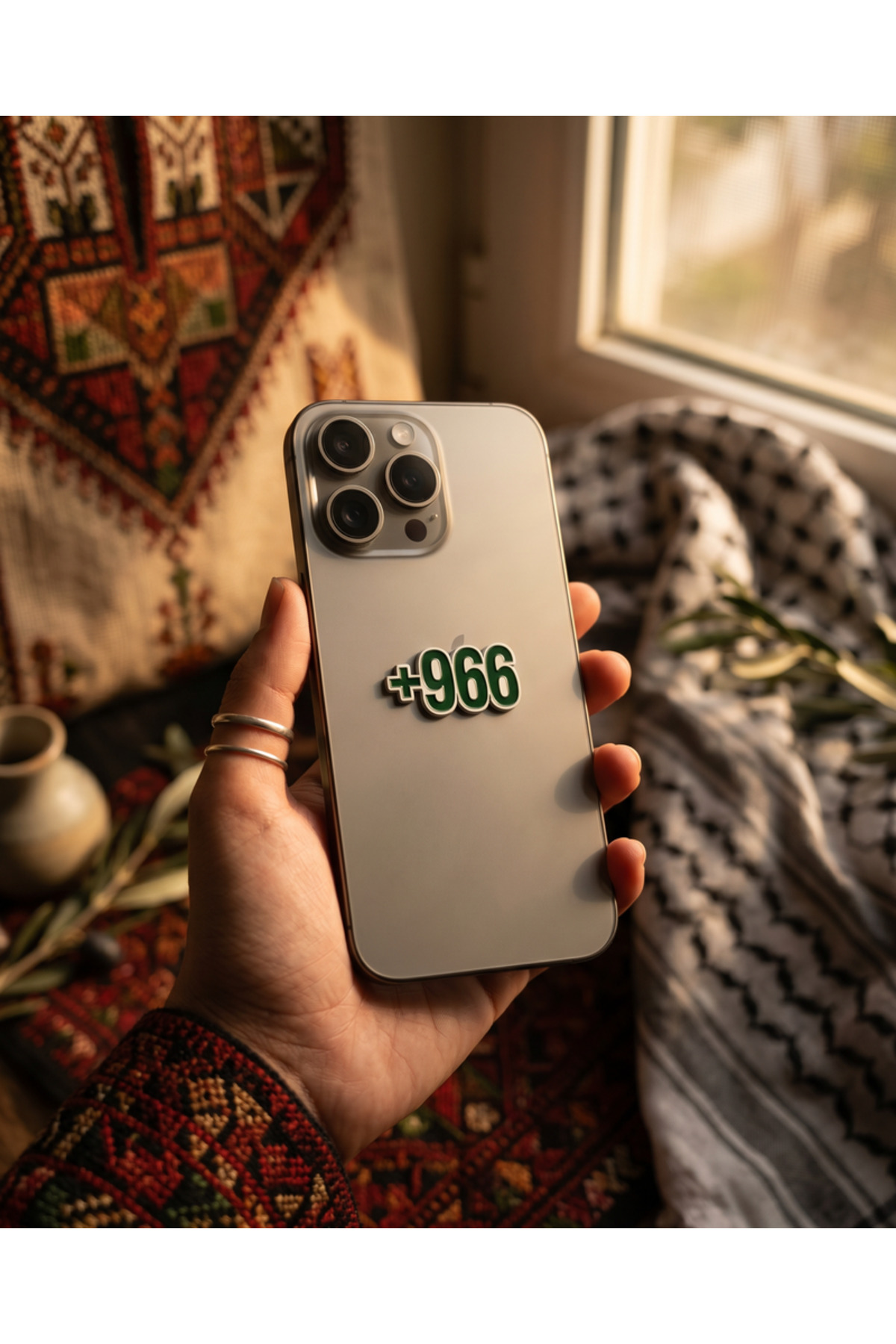 ملصق معدني لتزيين ظهر الهاتف السعودية 966 رمز الدولة ثلاثي الأبعاد منقوش