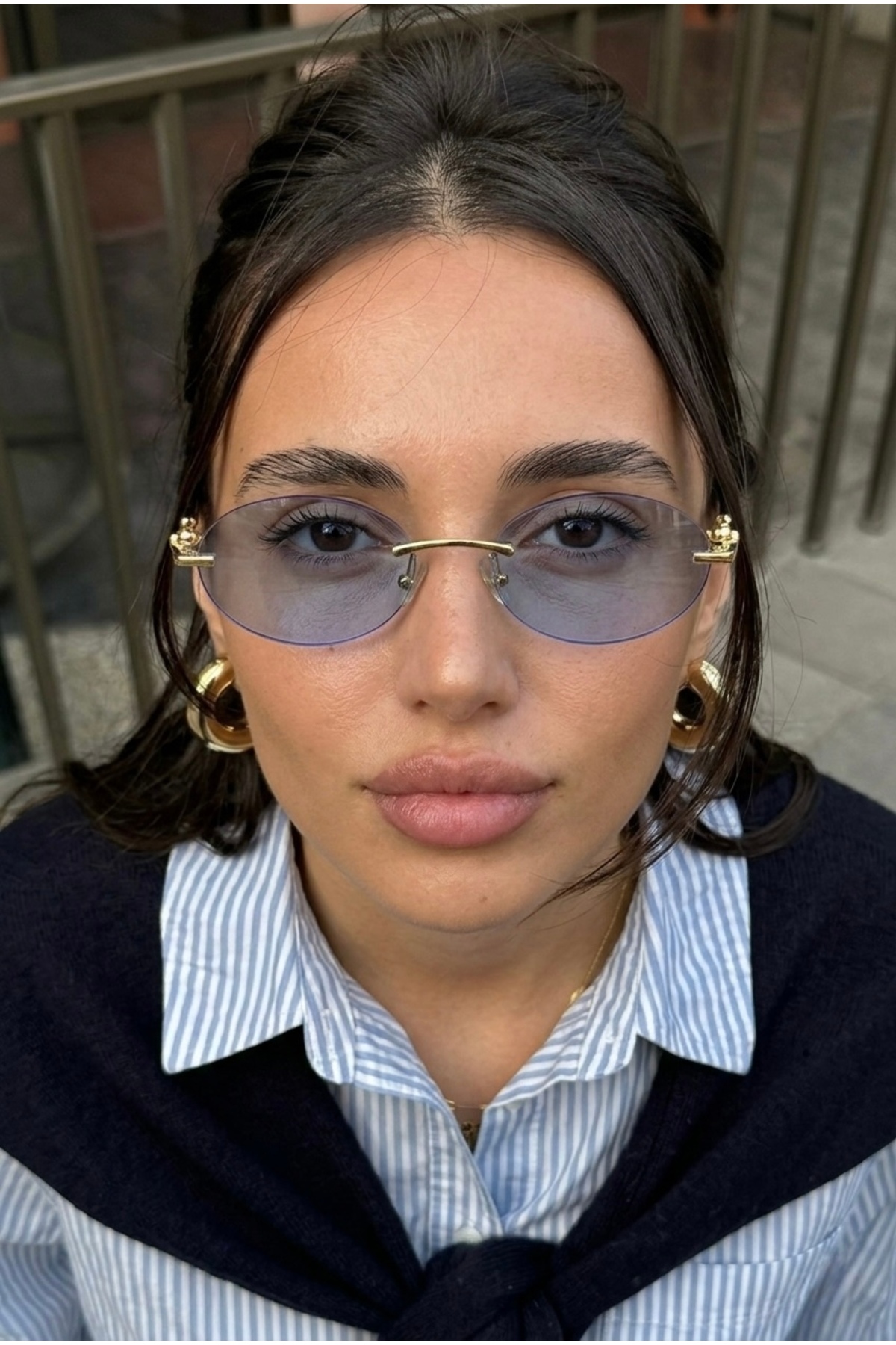 Chunky Frame Cartiess Unisex Elips Mavi Gold Çerçeveli Ultra Hafif Uv400 Filtreli Güneş Gözlüğü görsel 4