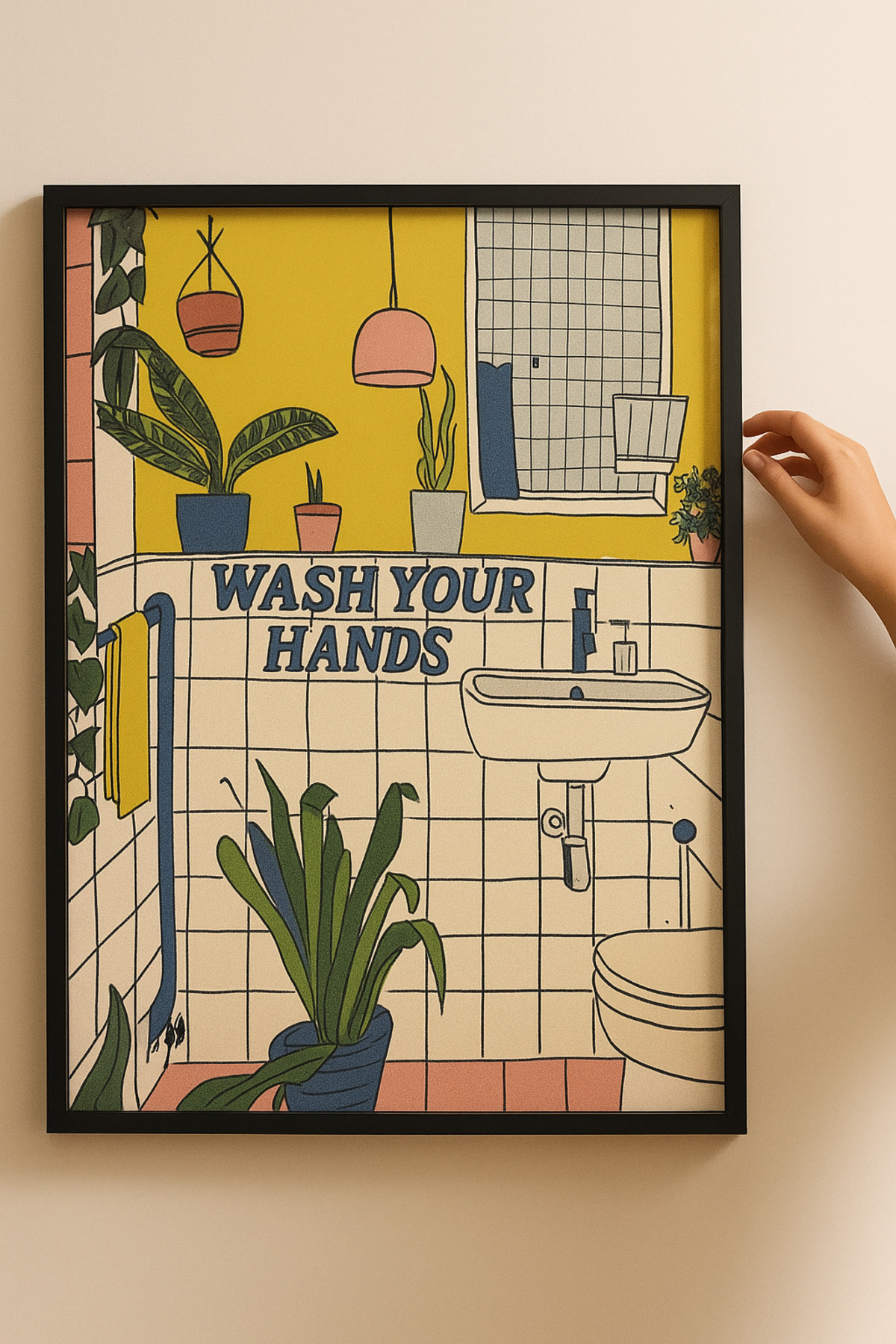 PVC Protected UV Printing Wash Your Hands Wall Table with Laminated Frame – Modern & Stylish Wall Decor