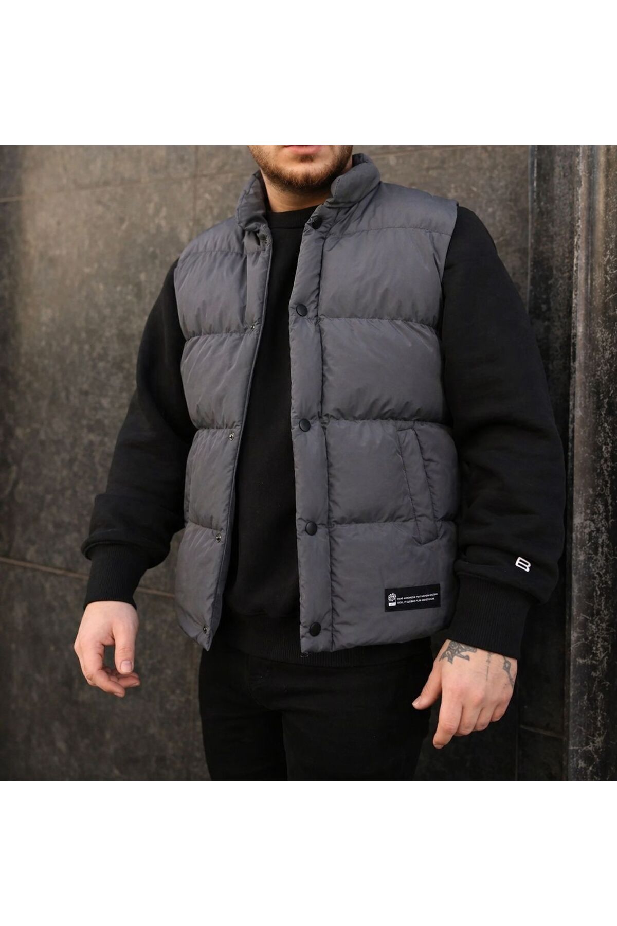 Men's Anthracite Slim Fit Upright Collar Inflatable Vest