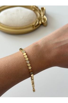 shop 14K Çelik Üzeri Altın Kaplama Özel Seri Zirkon Petek Bileklik