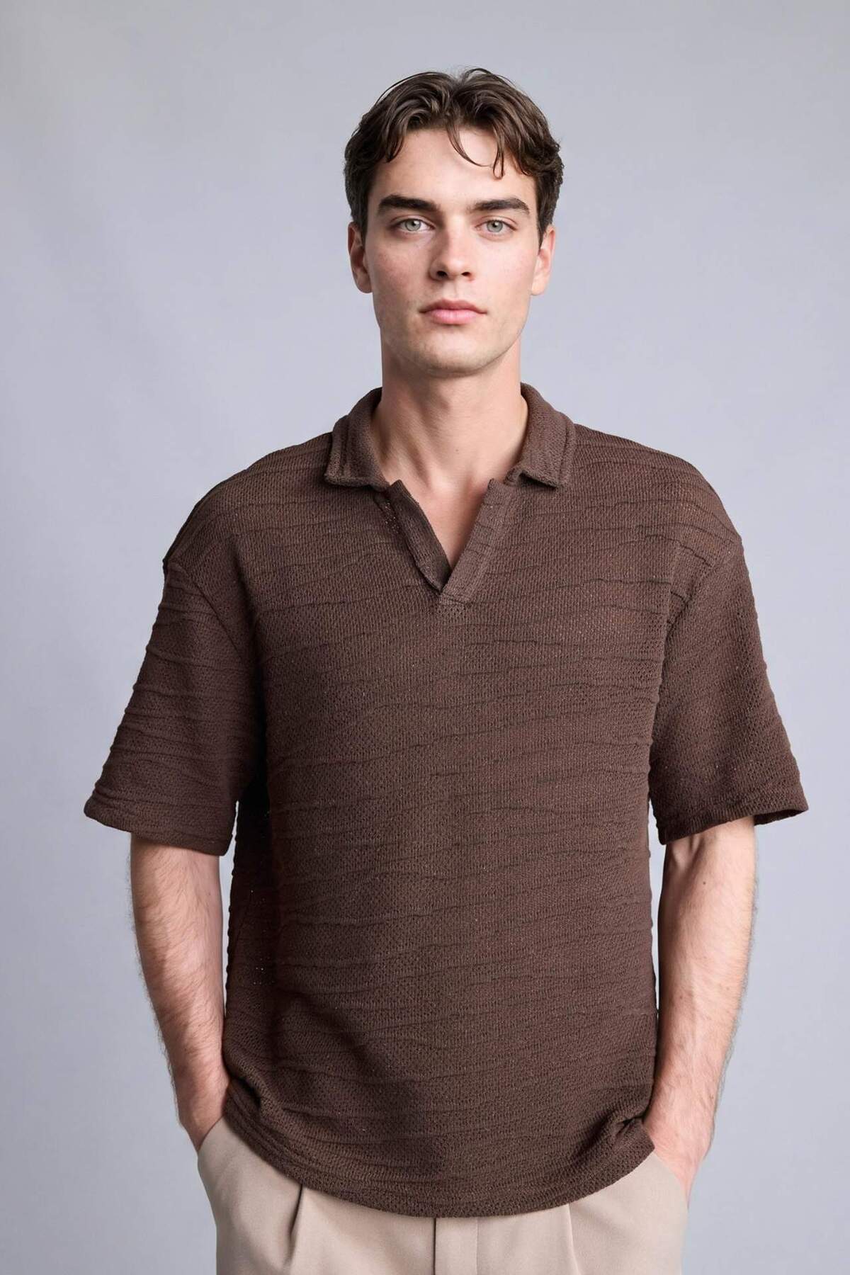 Defacto Cotton Boxy Fit Polo Collar Short Sleeve Polo T-Shirt G4272Ax26Sm