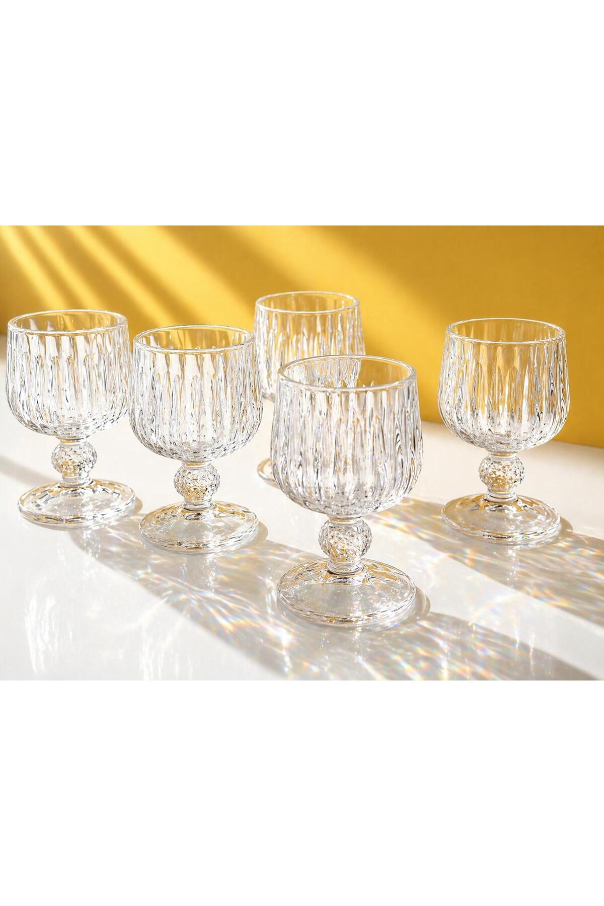 Luxurious TINY Cutting Crystal Footed Glass Coffee Side Water Glass, Zamzam Water Glass | 6 Pcs - 80ml