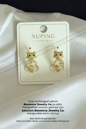 Bessence Jewelry Co Xuping 14K Gold Zirkon Taşlı Cat Sevimli Kedi Figürlü Çel...