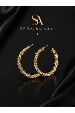 seraaksesuar Pirinç Gold Tırtıklı Küpe