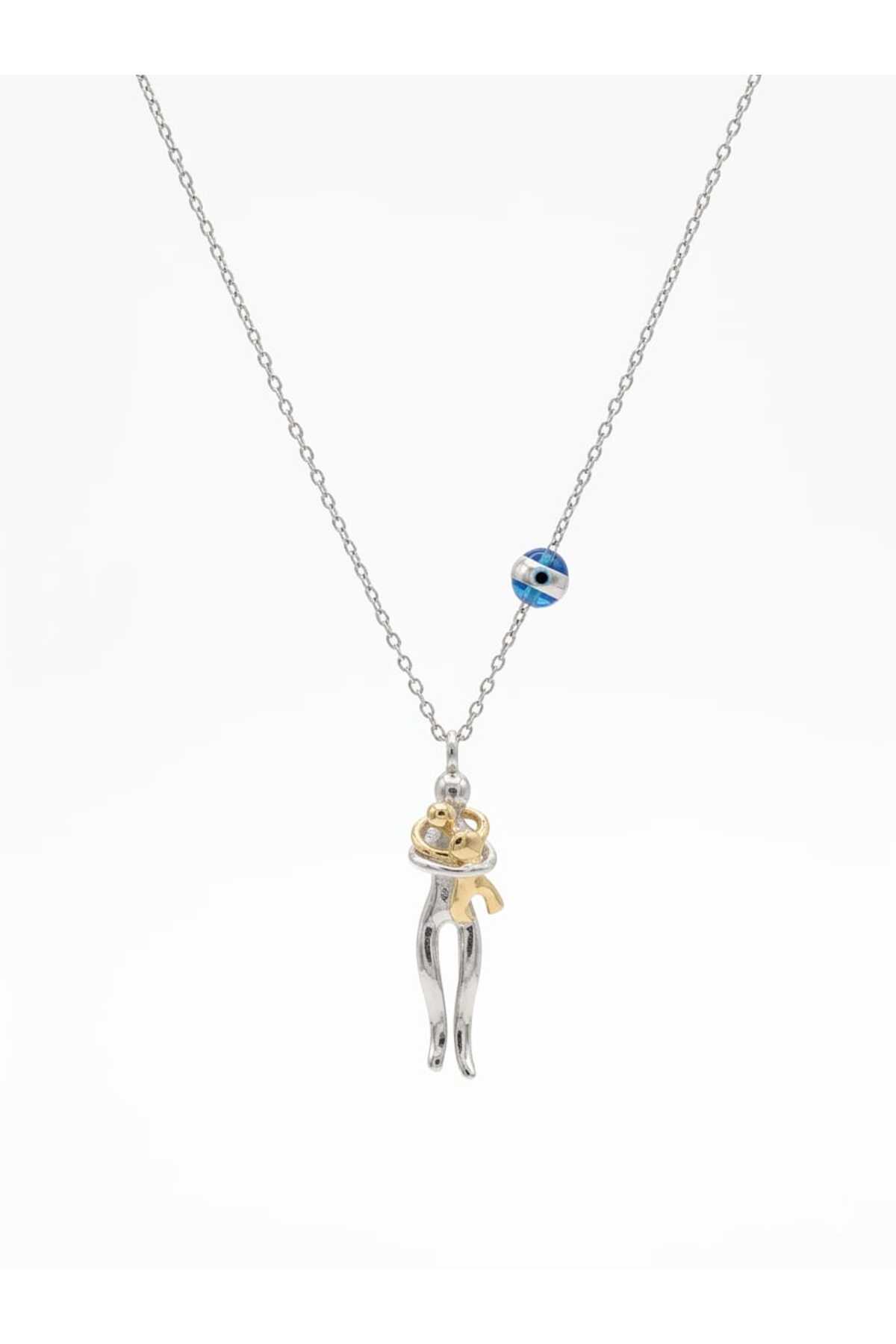 Nefertiti 925 Ayar Gümüş Gold Rodaj Kaplama Sevgi Beraberlik Anne Çocuk ve Anne Bebek Kolye görsel 6