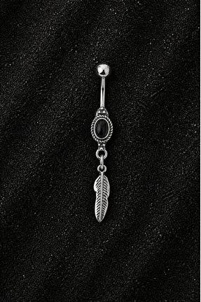 ömay takı Oval yaprak siyah 316 l Cerrahi çelik göbek piercing