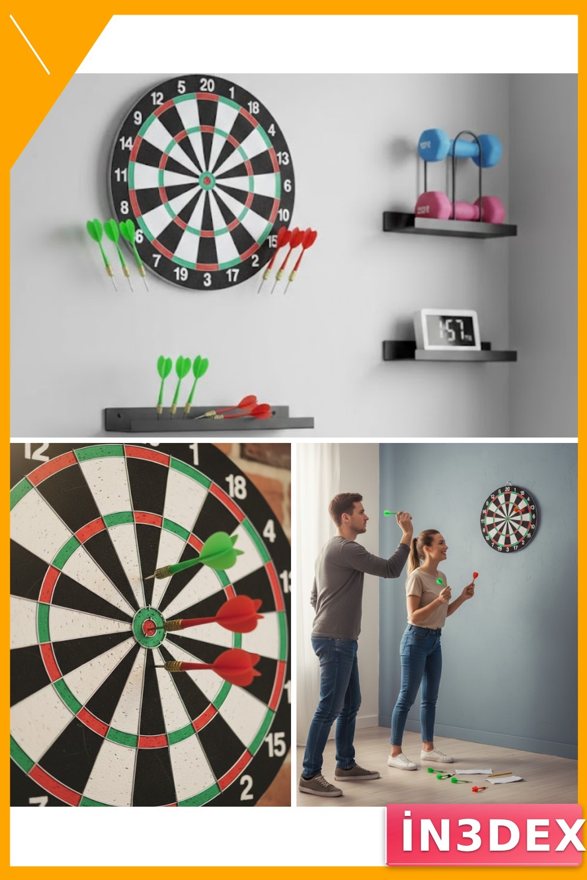 15 İnç Dart Tahtası Metal Uçlu 4 Ok Seti Ahşap Gövdeli