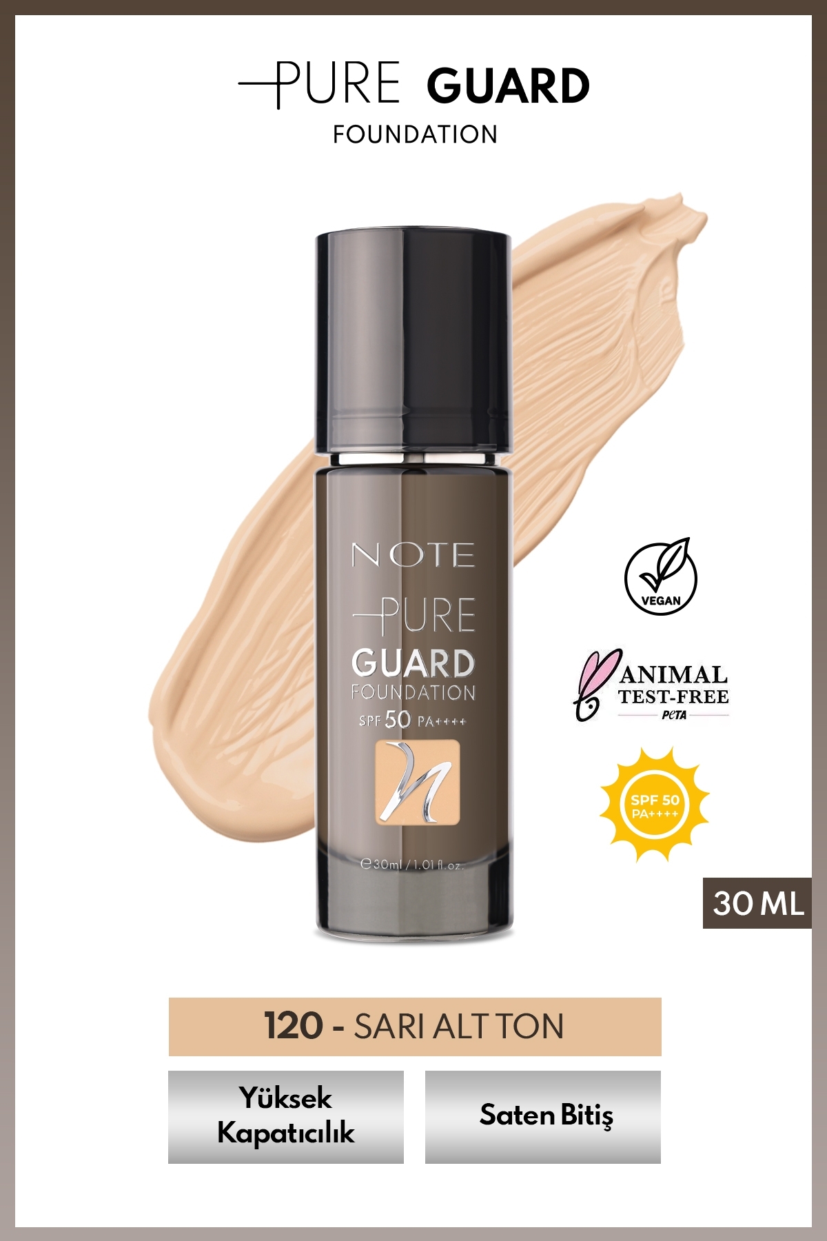 کرم پودر پیور گارد ۱۲۰ بژ طلایی SPF 50 با خاصیت خنک‌کنندگی بالا و روکش ساتن — بژ FND PURE GUARD