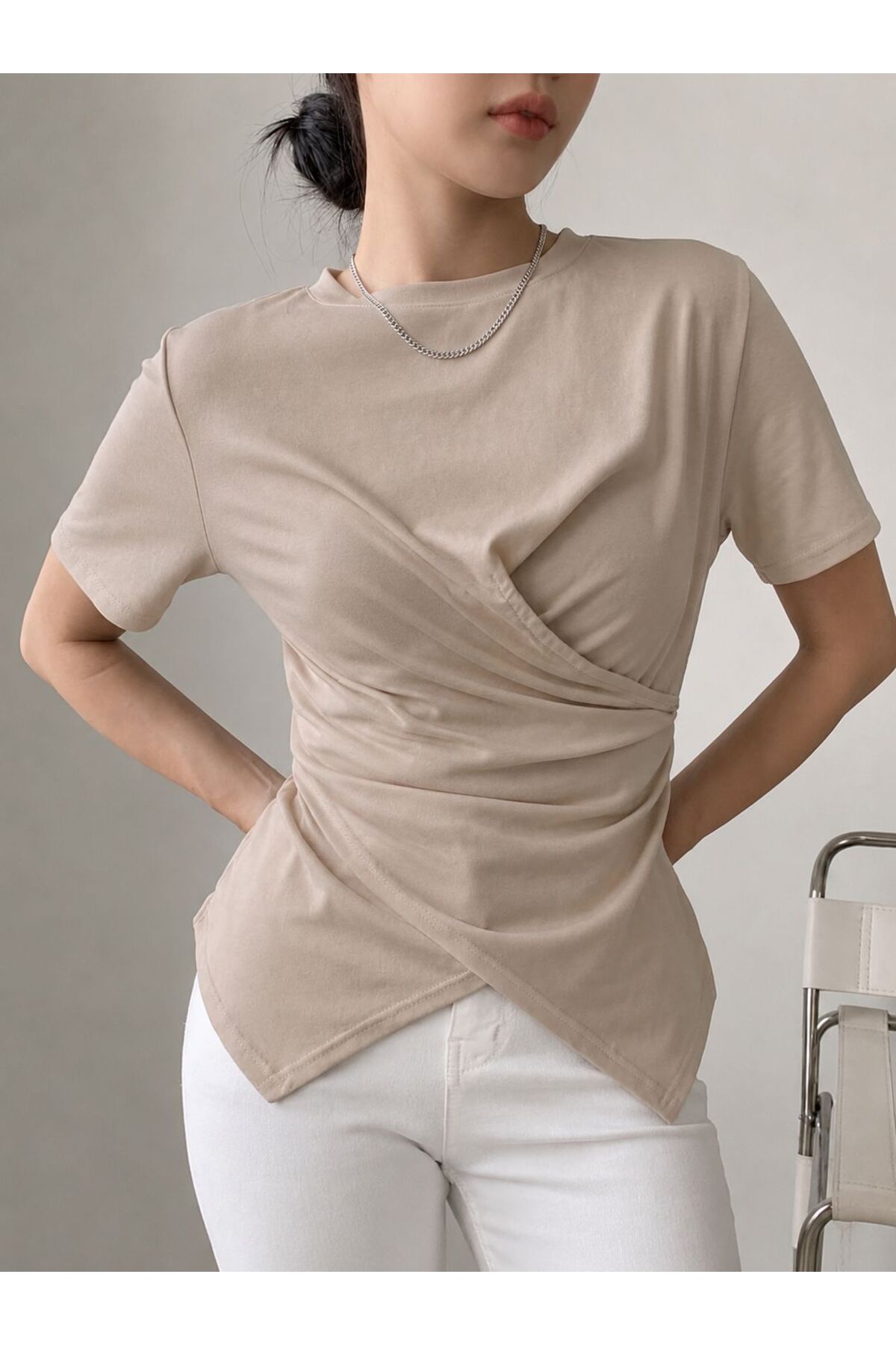 Women's Wrap Detailed Draped Short Sleeve Blouse 0083