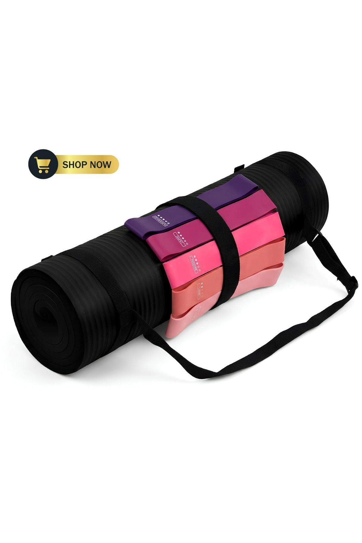Premium Yoga & Fitness Essentials Bundle – Non-Slip Cushioned Mat with Set of 5 Gradient Resistance Bands and Carrying Strap, rm-257,