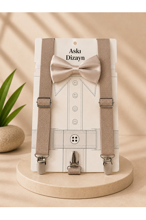 Seko Dizayn 1-14 Yaş Bej Çocuk Ayarlanabilir Askı Papyon Seti