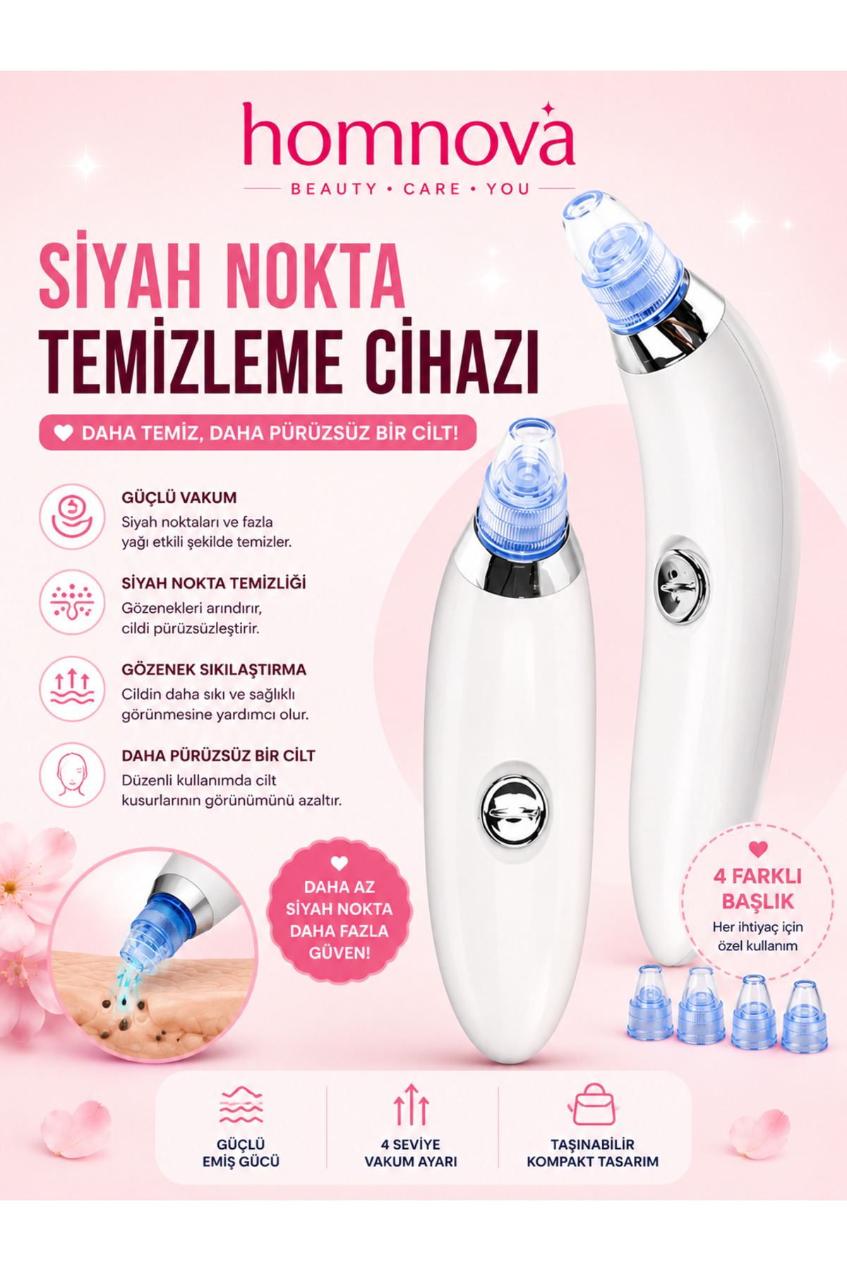 Siyah Nokta Temizleme Cihazı Vakumlu Gözenek Temizleyici 4 Başlıklı DERMA SUCTİON — HOMNOVADERM — تصویر 2 از 3
