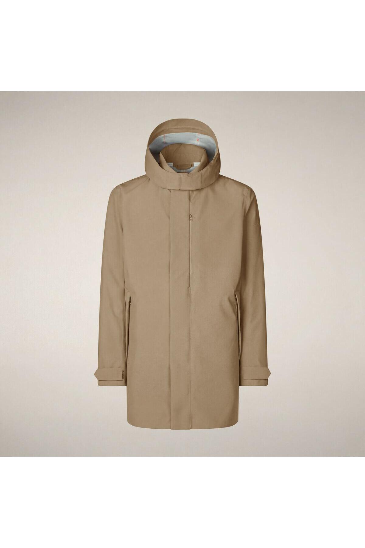 SAVE THE DUCK Battersea Erkek Kapüşonlu Trençkot, Yağmur ve Rüzgar Korumalı, Taşıma Çantalı, Regular Fit, Kum Beji görsel 3