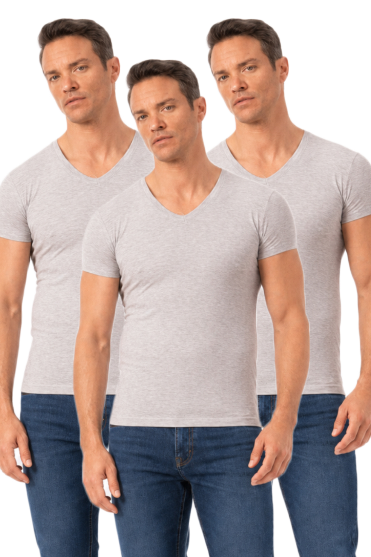 Özkan 0273 3-Pack Men's 95% Cotton Lycra Single Jersey Fabric V-Neck T-Shirt Undershirt