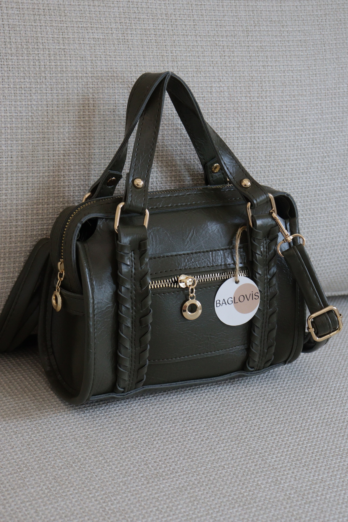 Women's Knit Detailed Shoulder Bag Zipper Front Zippered Stylish Casual Handbags Width20 Size15
