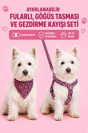 Angelapets AYARLANABİLİR FULAR , GÖĞÜS TASMASI VE GEZDİRME KAYIŞI 3'LÜ SET