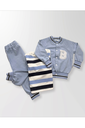 LilCrown Kids Erkek Bebek 3’lü Eşofman Takımı – Baskılı Ceketli Set