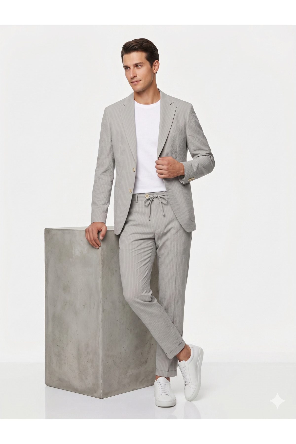 MODMEN İtalyan Kesim Slimfit Erkek Takım Elbise Çizgili görsel 2