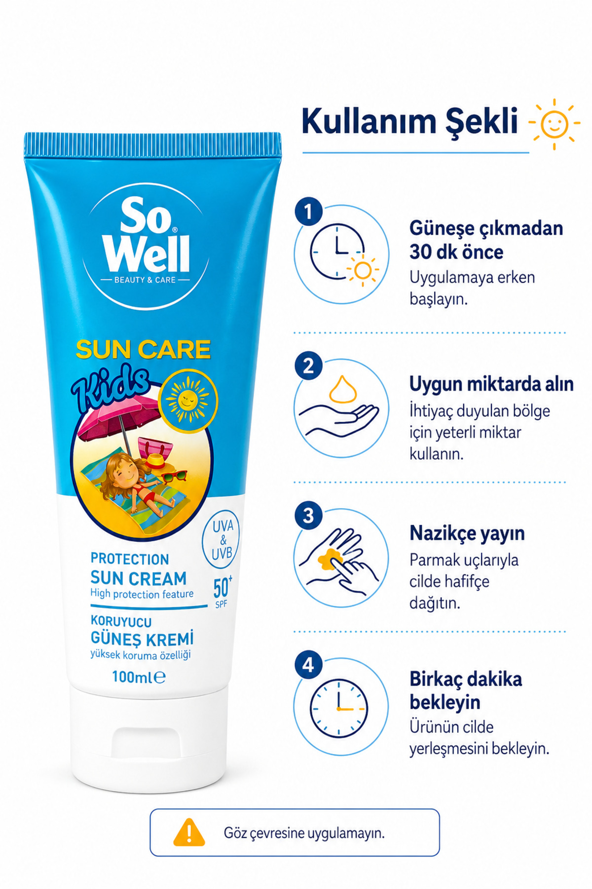 Sun Care Kids SPF 50+ Çocuk Güneş Kremi UVA & UVB Korumaya Yardımcı 100 ml — sw-ksc-100 — تصویر 5 از 6
