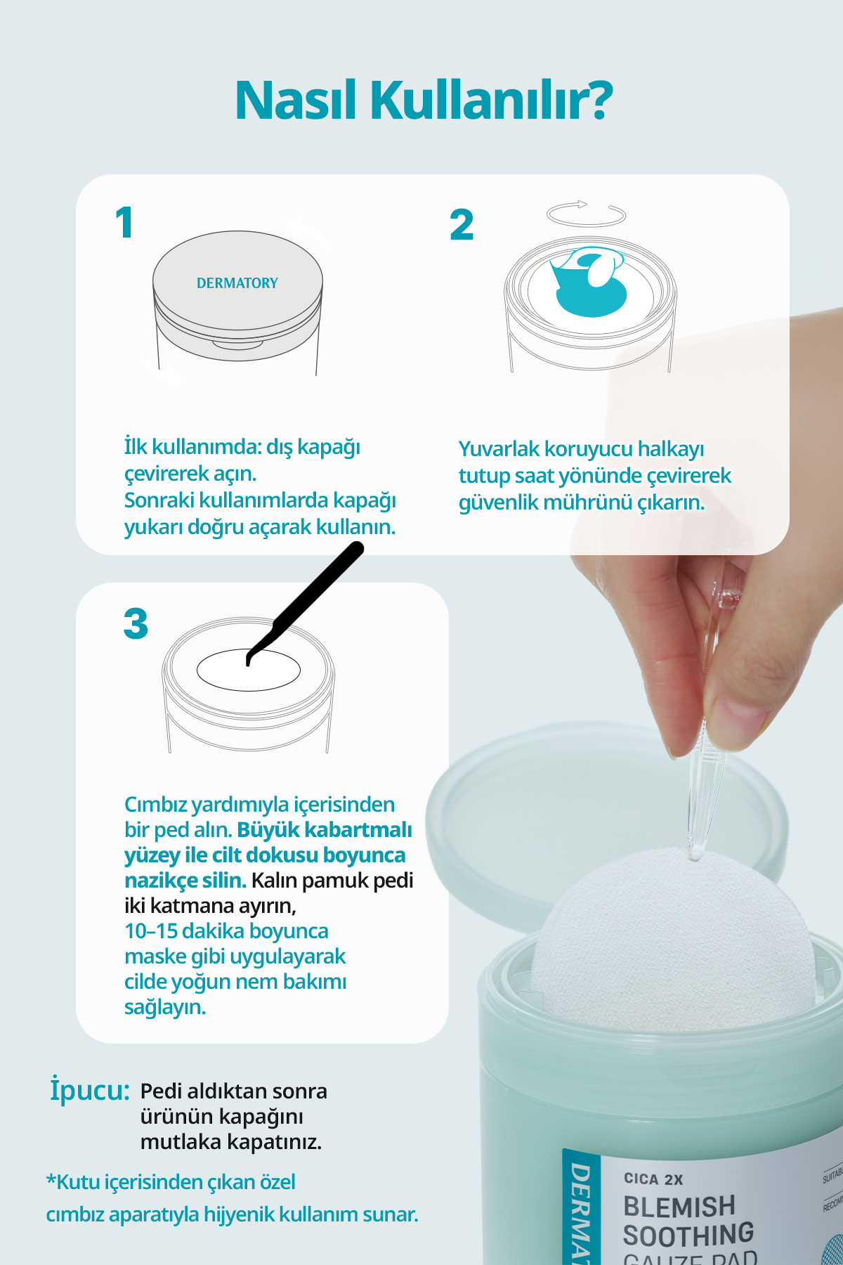 Cica İçerikli Nemlendirici&Serinletici Cilt Bakım Pedi Cica PDRN Blemish Sooting Gauze Pad — 9659 — تصویر 8 از 9