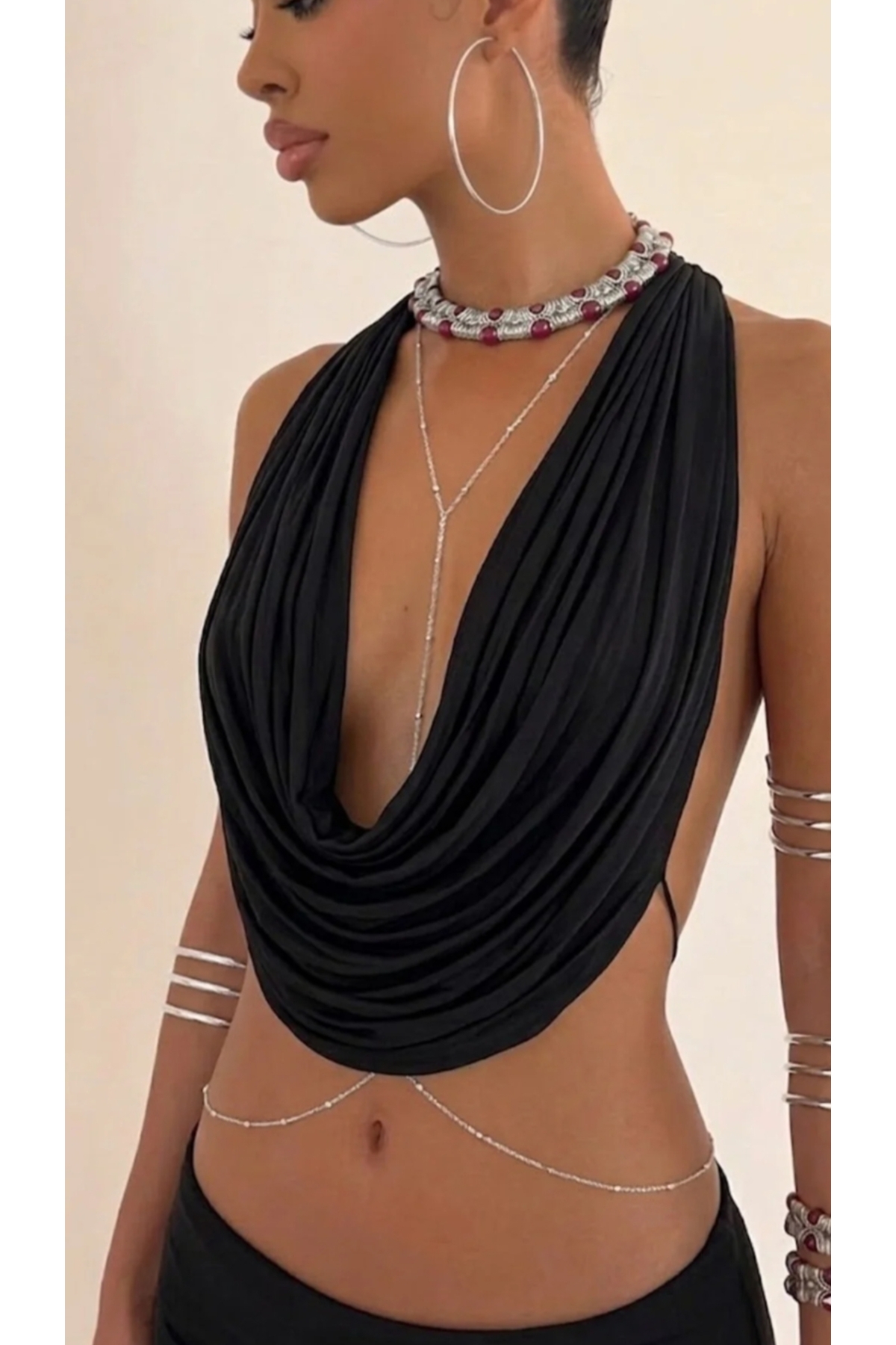 TakıConcept Gümüş Sırt Kolyesi Vücut Aksesuarı Kolye Body Chain İki Taraflı Kullanılabilir görsel 2